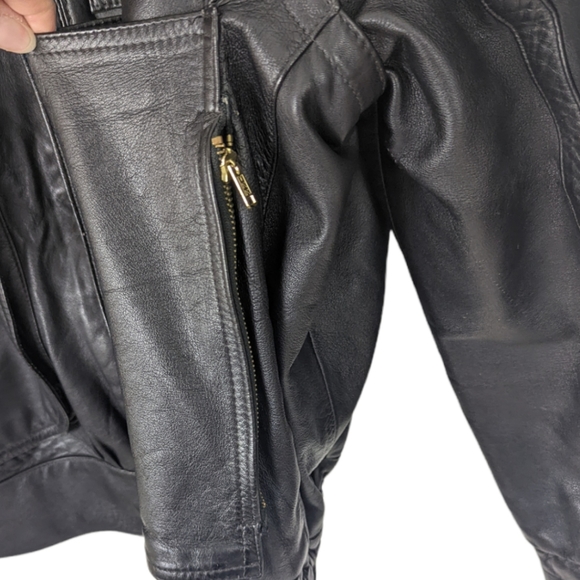 Vintage Leather Bomber Jacket Mens Sz M Aviator Flight Jacket 80s 90s Black - Picture 8 of 15